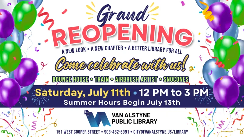 Van Alstyne Public Library - Grand Reopening flyer