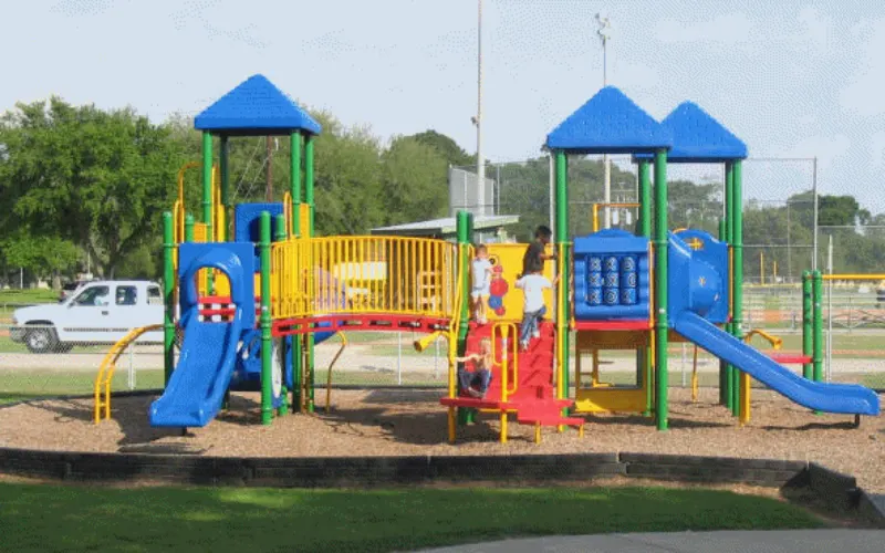 Playground equipment near the ball fields at B&PW Park — Sealy, TX