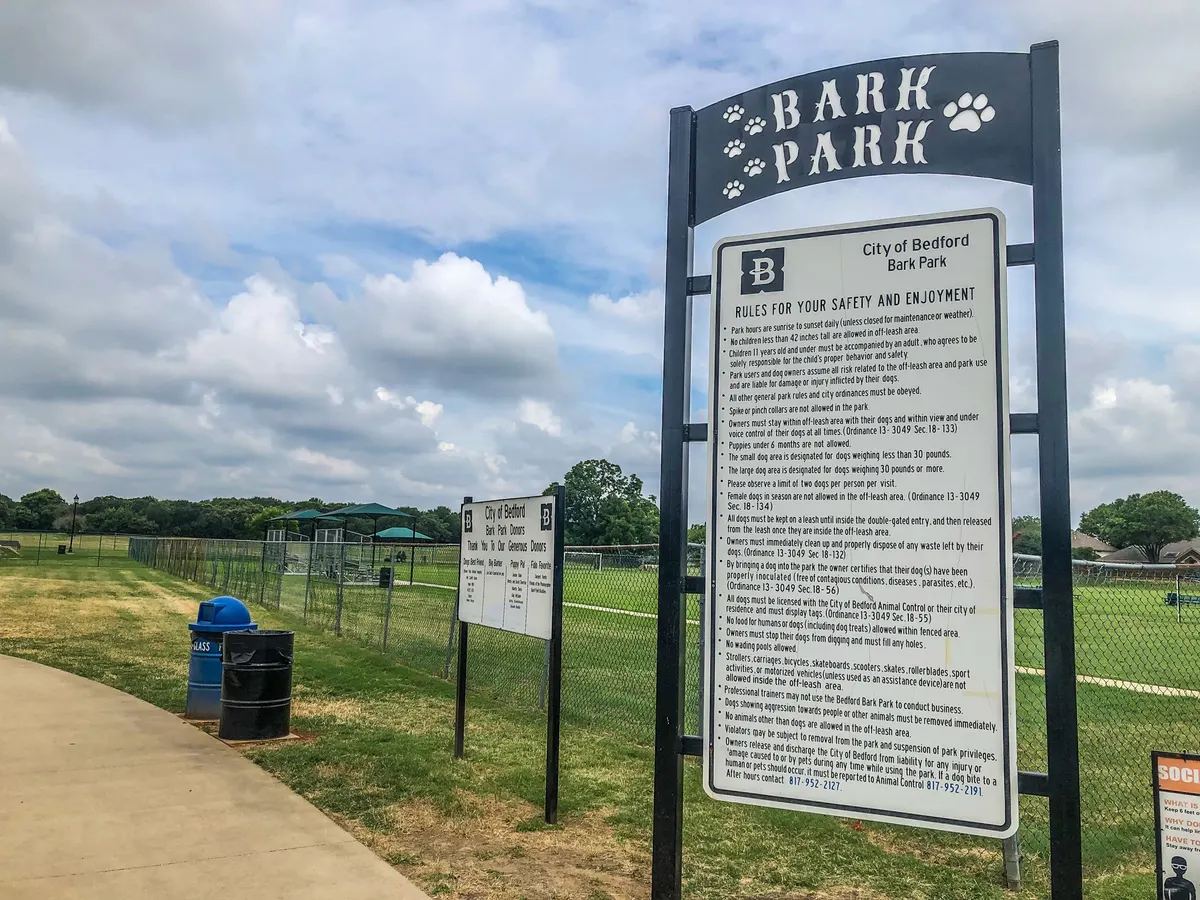 Playground and splash pad at Bark Park — Bedford, TX