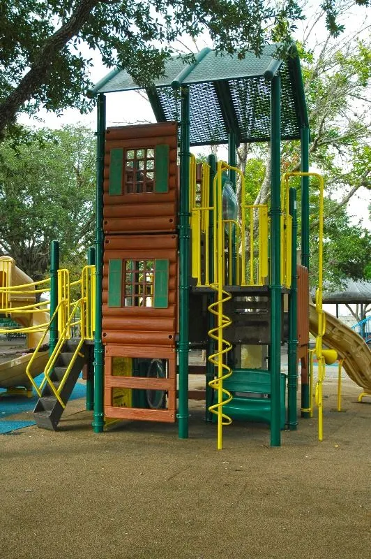 Tall climbing structure at Children's Park inside Riverside Park — Victoria, TX