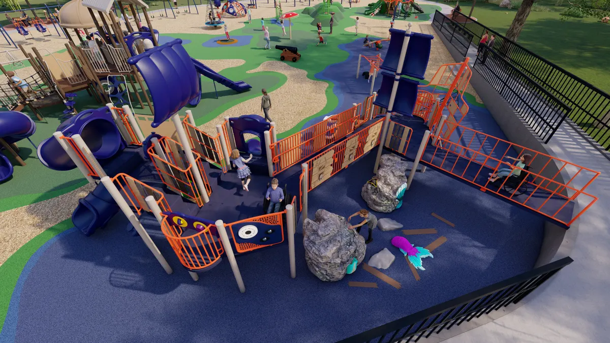 Pirate ship themed inclusive playground at Mitchell's Landing — San Antonio, TX