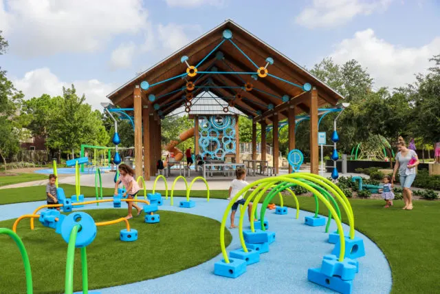 Sensory garden and 3-story slide tower at Exploration Park — Katy, TX