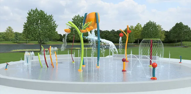 Splash pad water features at Festival Fields Park — Avondale, AZ