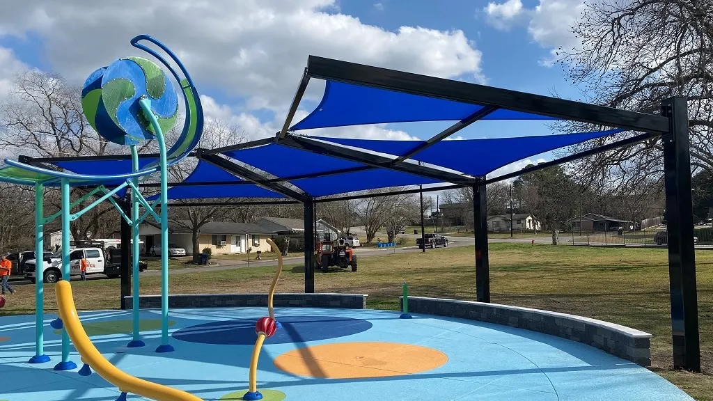 Shaded splash pad at Henderson Park — Brenham, TX
