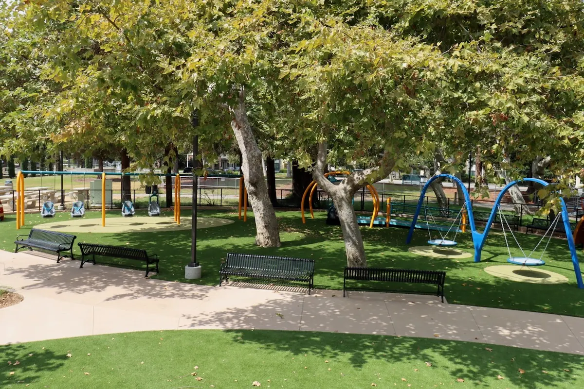 Magical Bridge inclusive playground with two-story playhouse at Central Park — Santa Clara, CA