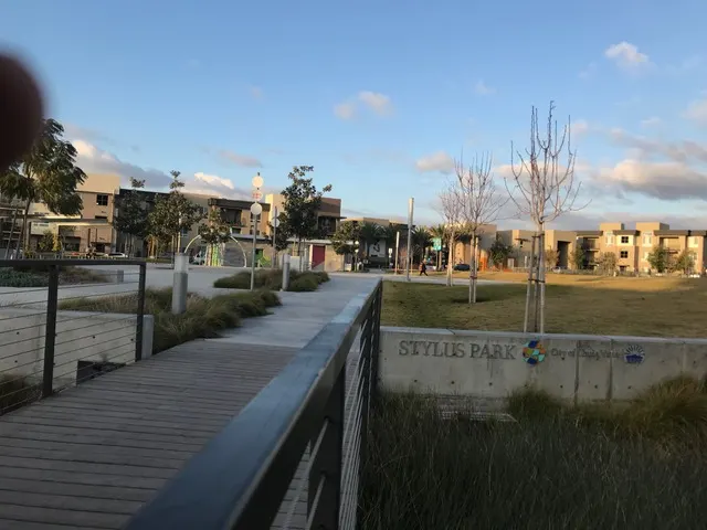 Millenia Stylus Park LED splash pad with choreographed water display in Chula Vista, CA
