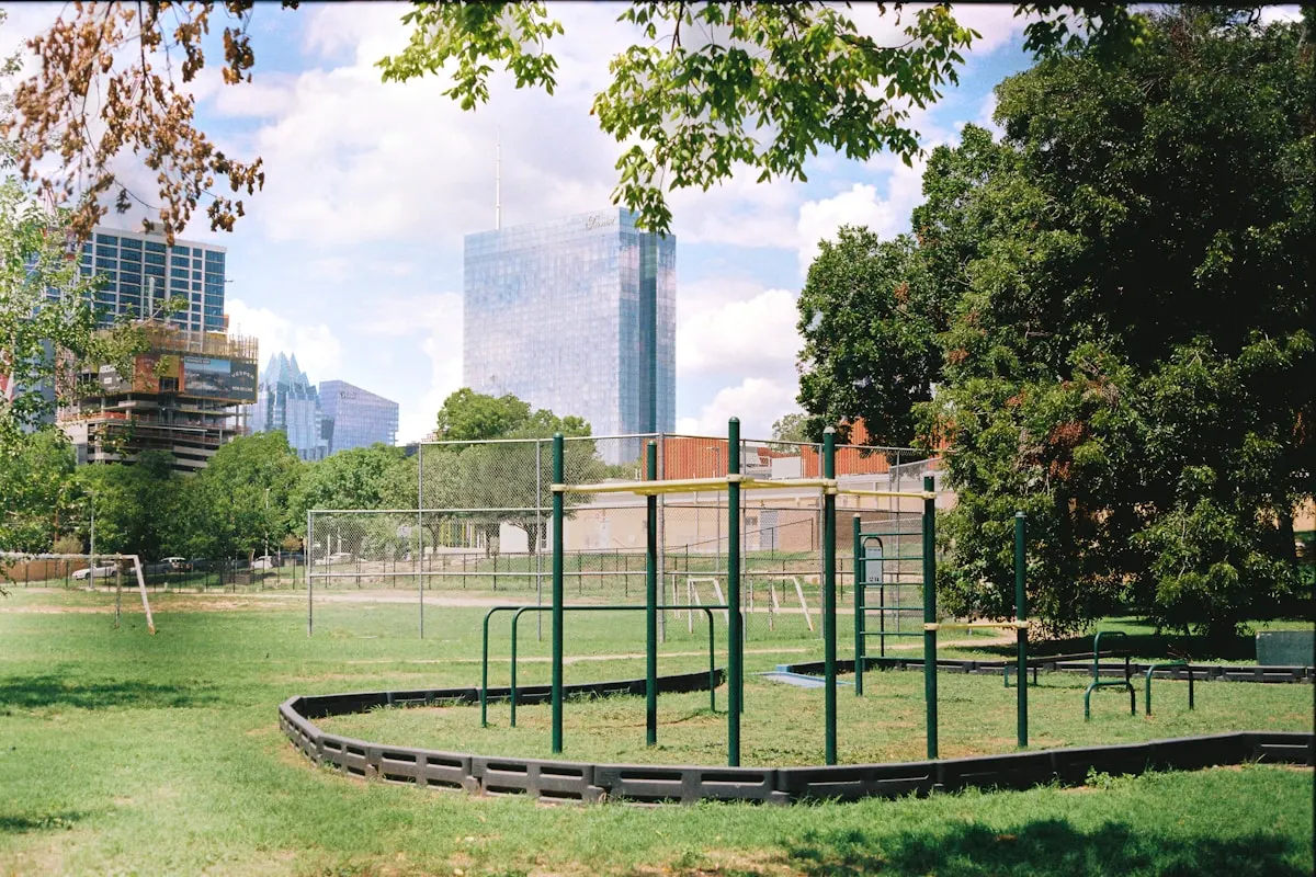 Three playground structures at North Lakes Park — Denton, TX