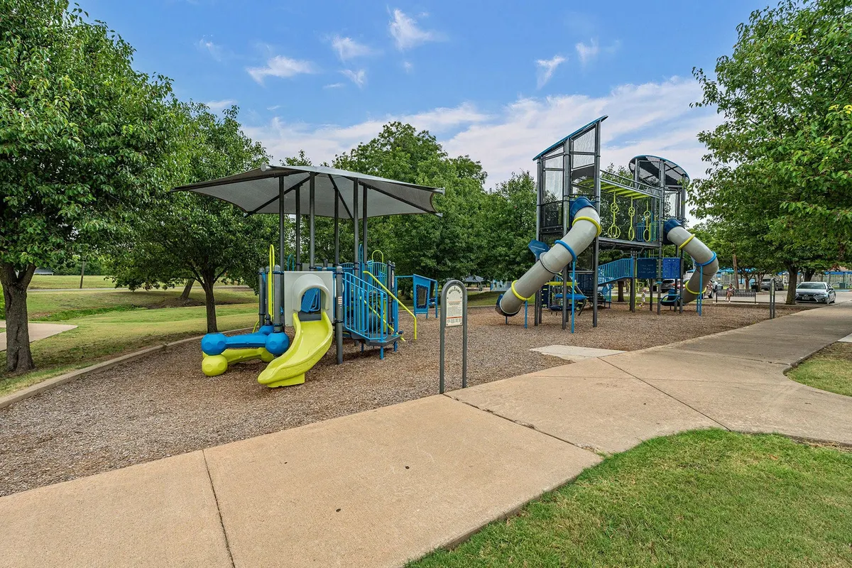 Shaded playground at Old Settlers Park, McKinney, TX