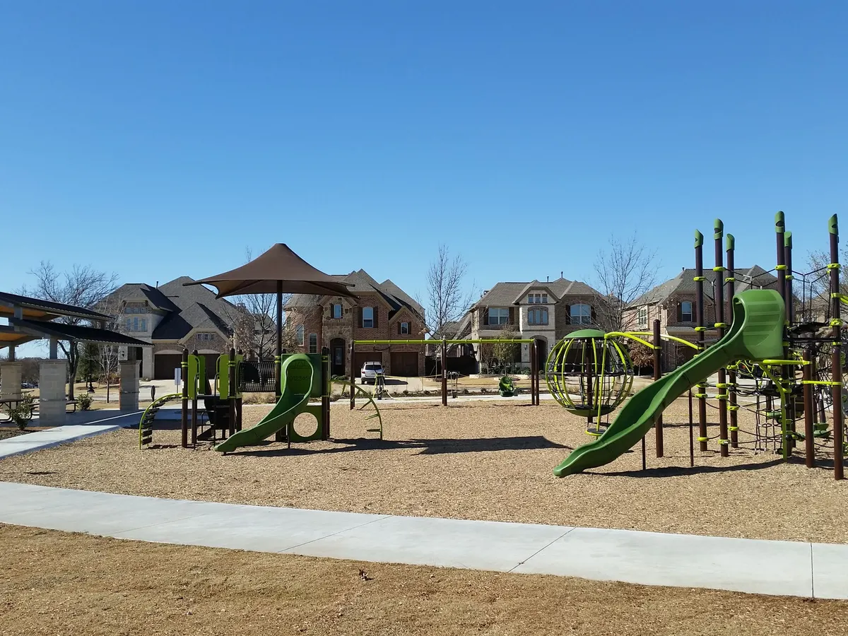 Shaded playground at Plum Creek Park, Frisco, TX