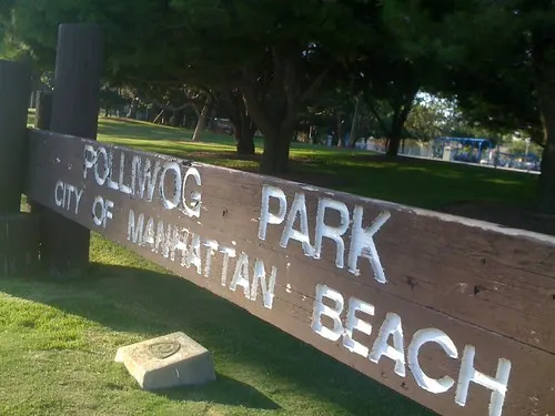 Duck pond and renovated climbing playground at Polliwog Park — Manhattan Beach, CA