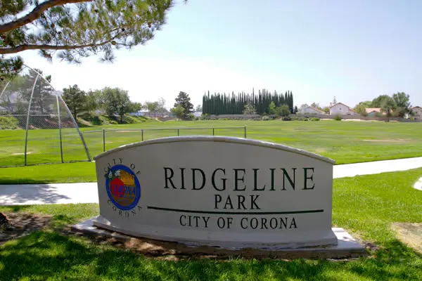 Ridgeline Park playground with shade structures — Corona, CA