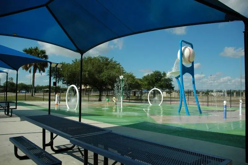 Playground next to the splash pad at Victoria Community Park — Victoria, TX