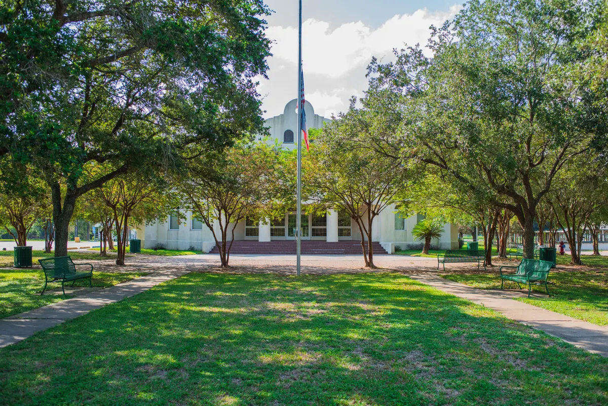 Playground along Clear Creek at Walter Hall Park — League City, TX