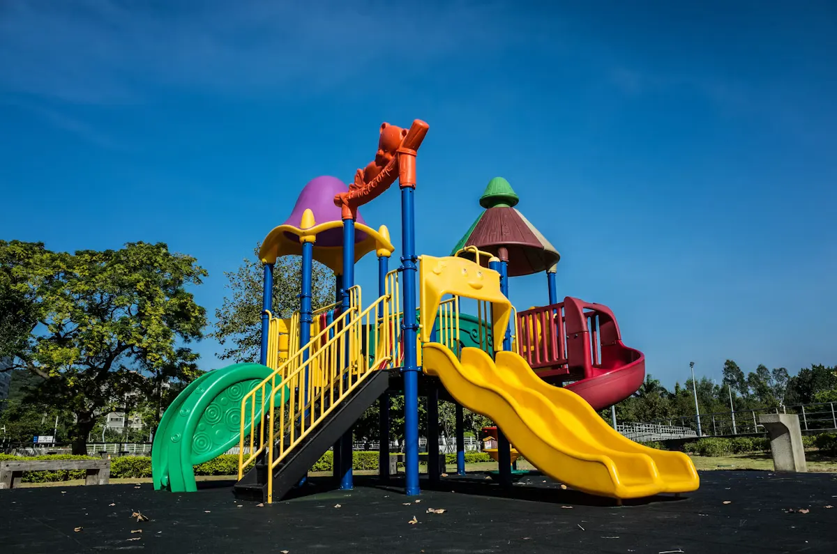 Colorful playground slides at a community park
